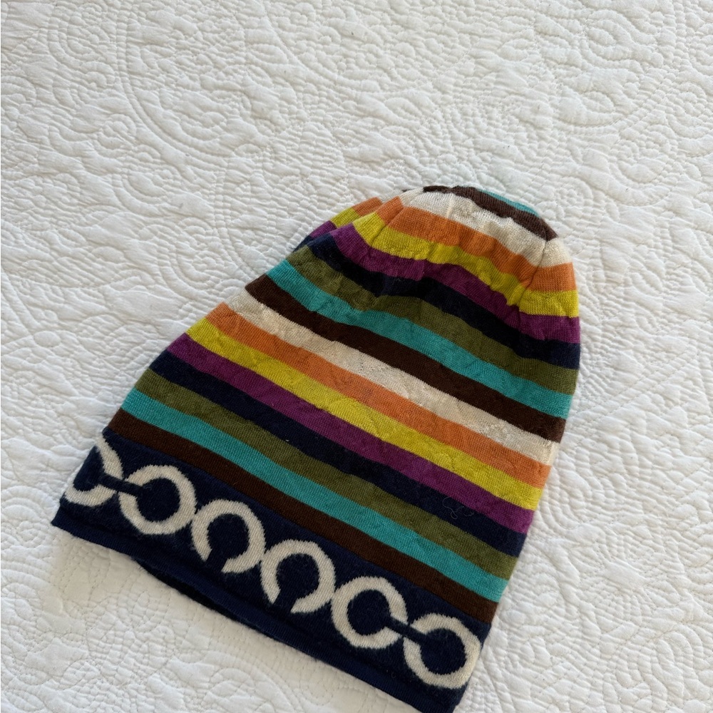 Coach Vintage & Reversible Multicolor Striped Beanie WOOL